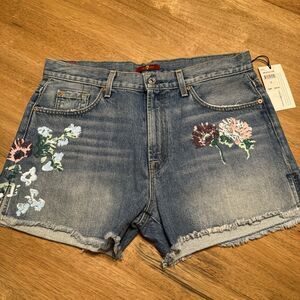nwt 7 for all mankind denim shorts sz 31 hand painted‎ floral boho